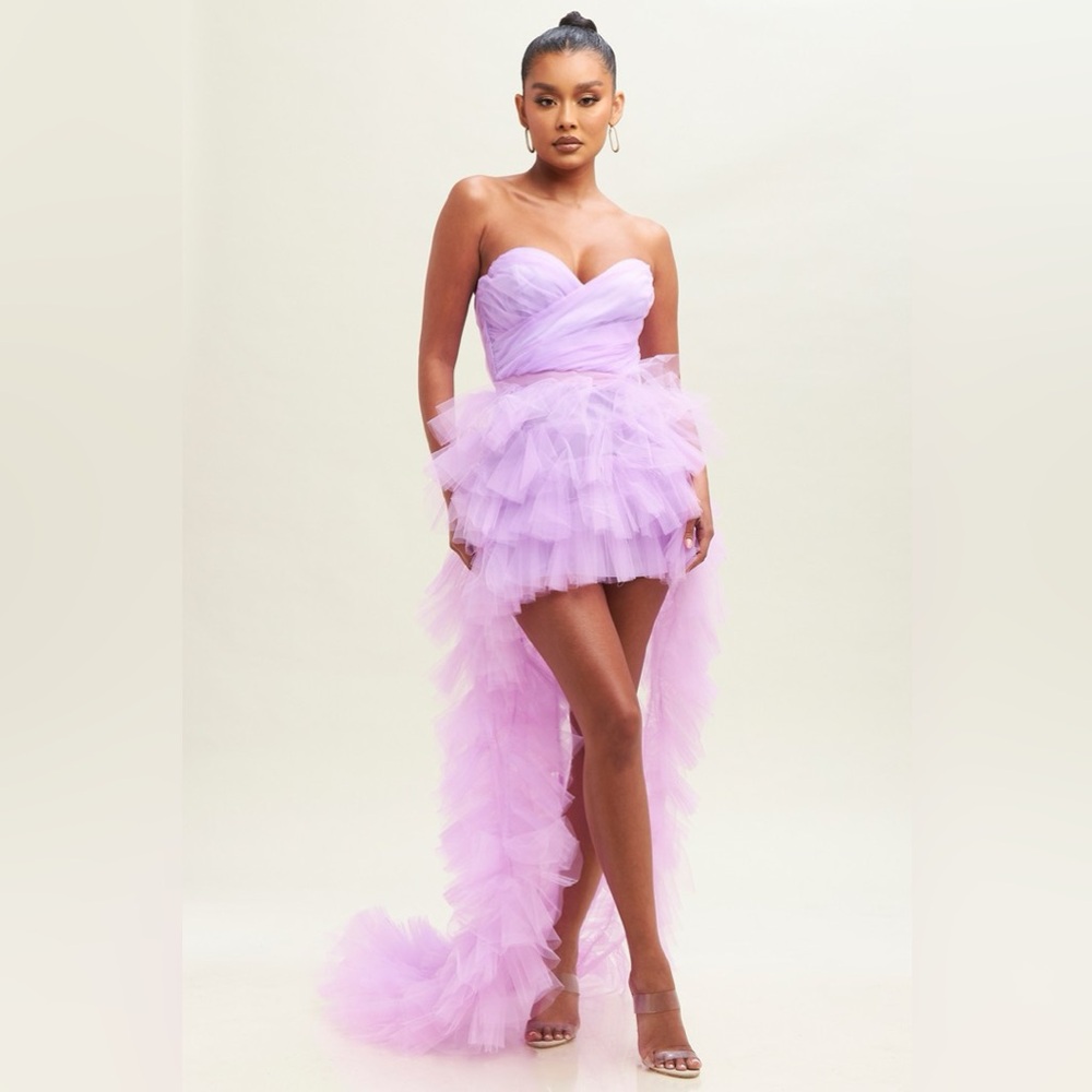 Elegant Lavender Strapless Tulle Dress